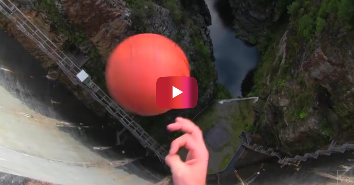 A really cool thing happens when you drop a basketball from a ledge with just a little bit of backspin