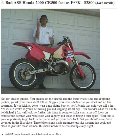 This Craigslist ad for a dirt bike is one hell of a sales pitch Rare