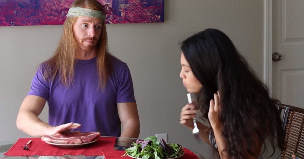 Hold the greens: Man mocks vegans with this meat-eating parody
