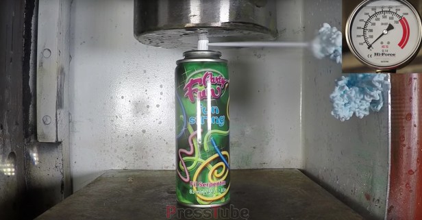 They Crushed a Can of Silly String with a Hydraulic Press and the Explosion is Beyond Satisfying