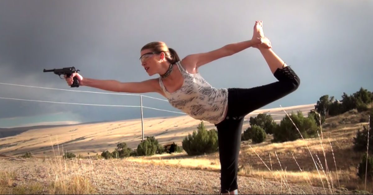 This yoga-posing sharpshooter pulls off a trick shot that you have to see