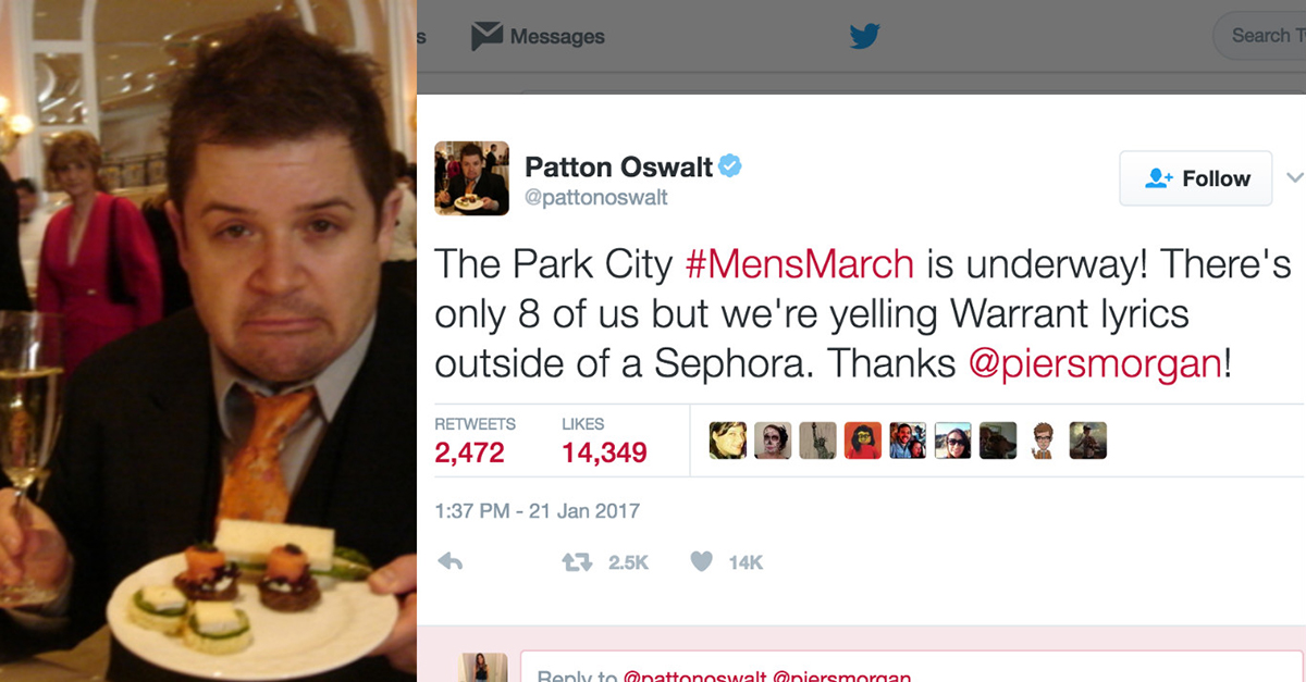 Patton Oswalt spectacularly trolls Piers Morgan for his “men’s march” call to protest