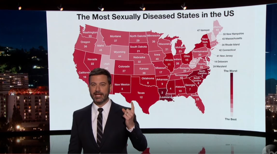 Jimmy Kimmel unveils an STD map and you might be surprised by the