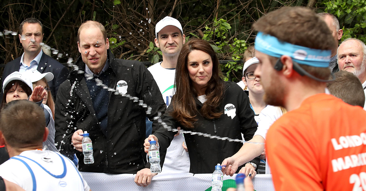 Duchess Catherine was not amused when a London Marathon runner sprayed her and Prince William with water