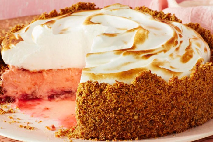 We’re obsessed with this pink lemonade meringue cheesecake and its crushed pretzel crust