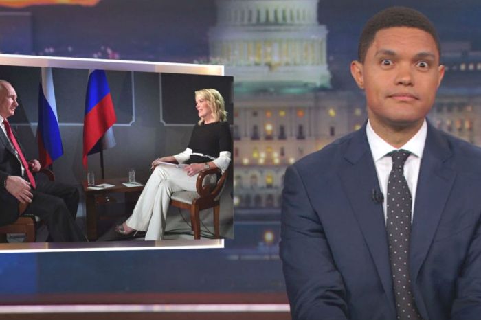 “The Daily Show” tries to figure out who the “slimy” one is in Megyn Kelly’s interview with Vladimir Putin