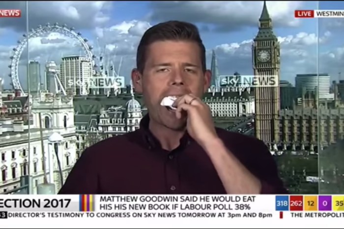 An author said he’d eat his own book if he lost a bet — and he paid up on live TV
