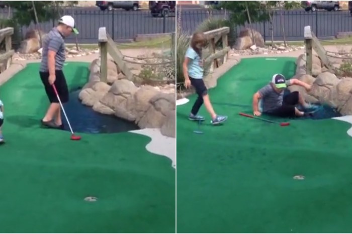 An innocent game of mini-golf ended in total humiliation for one budding golfer