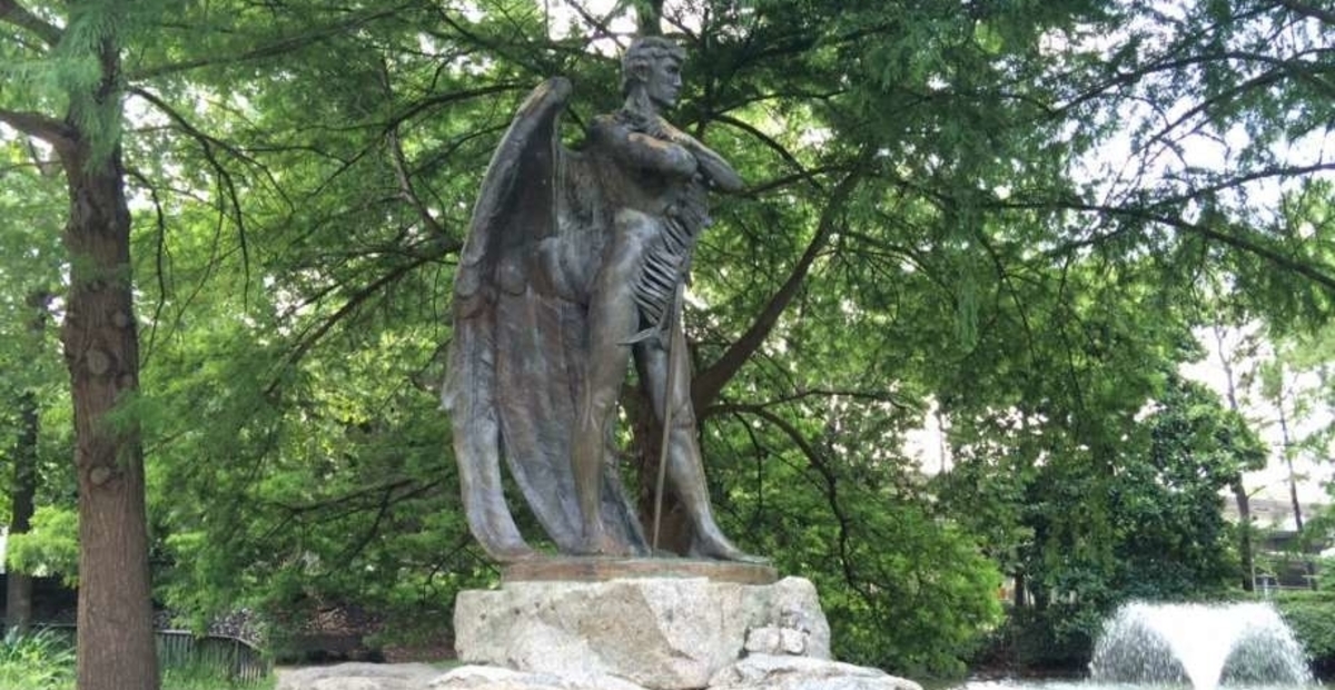 This war angel statue is now being targeted by the Houston Young Communist League