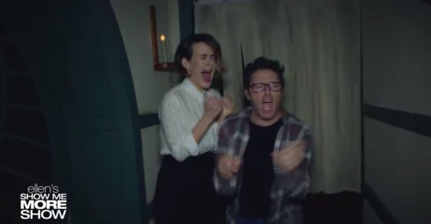 Watch Ellen’s Producer Andy and Sarah Paulson Scream Their Way Through a Haunted House