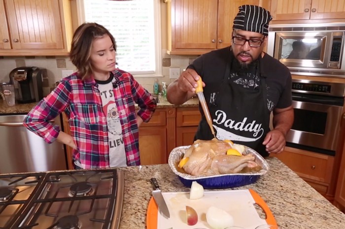 Tyson overcomes his fear of touching raw meat to make Big Mama’s apple bottom bird for Thanksgiving