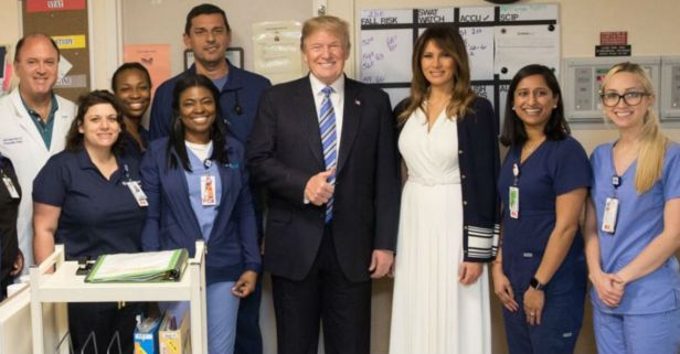 Democrats heap criticism on Trump after he showed up grinning at the hospital to greet Florida shooting victims