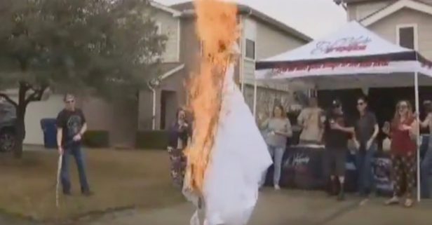 Houston woman celebrates divorce by burning the symbol of her marriage