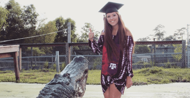 Texas A&M Student Takes Grad Photos with Big Tex the Alligator