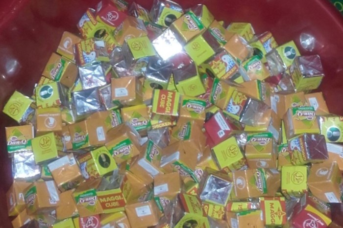 Woman Handing Out Chicken Bouillon Cubes on Halloween to Trick Trick-or-Treaters