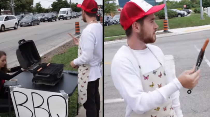 Man Barbecues Hot Dogs Next To Animal Rights Protest