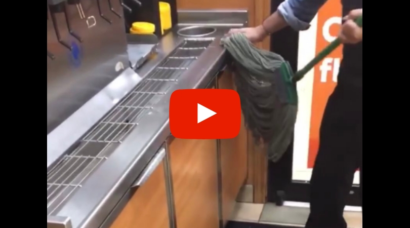 Subway Worker Caught Using Dirty Mop To Wipe Counter