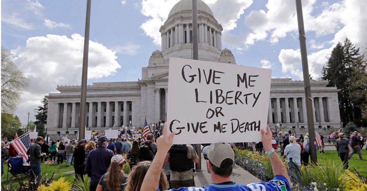 Washington Protests Stay-at-Home Order with ‘Give Me Liberty or Give Me COVID-19!’