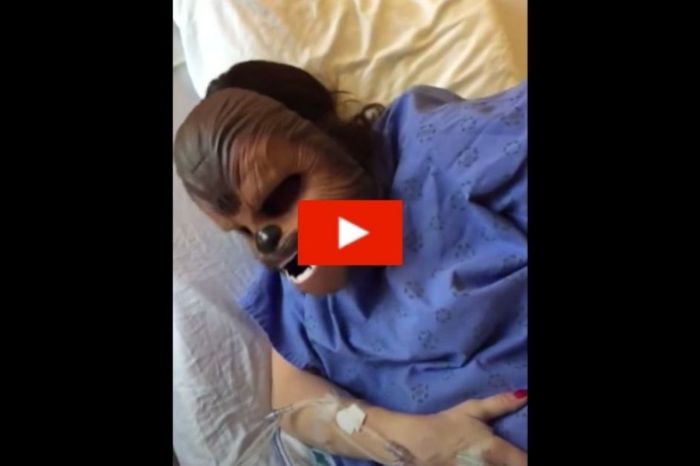Wife Loses Bet and Wears Chewbacca Mask During Labor