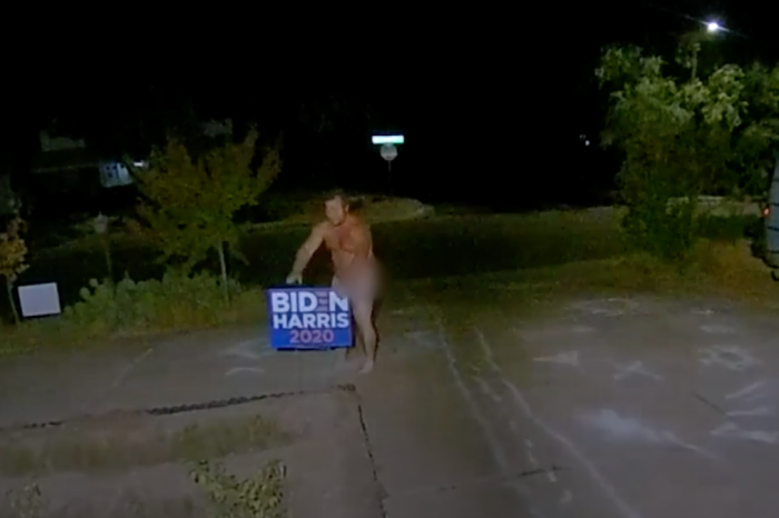Completely Naked Man Seen on Video Stealing Joe Biden Sign in Middle of Night