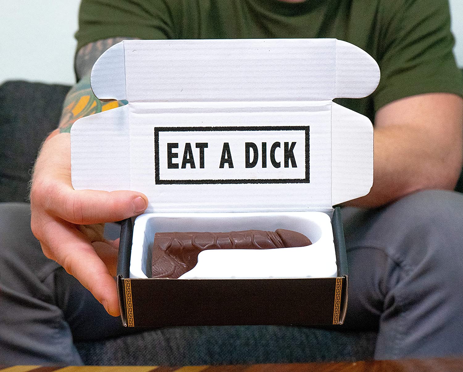 Eat A Dick - Anonymous Chocolate Penis Prank (Happy Birthday Box - Black and Yellow)