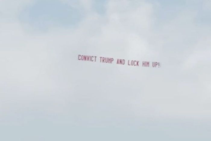 “Convict Trump and Lock Him Up!” Banner Flown Over Trump’s Estate During Impeachment Trial