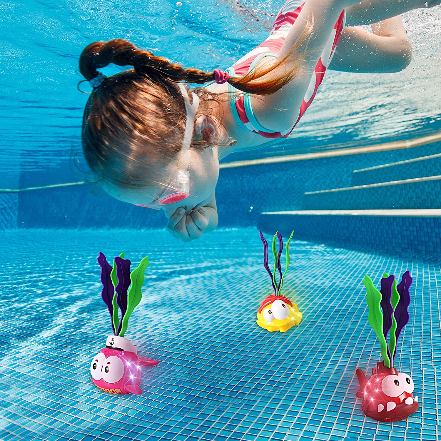 JOYIN Light-up Diving Pool Toys Set, 6 Packs of Diving Toy Animals, Pool Party Games, Underwater Sinking Swimming Pool Toy for Kids