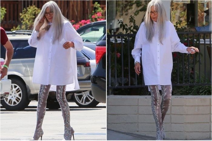 75-Year-Old Diane Keaton Looks Hot as Hell in Thigh-High Snakeskin Boots