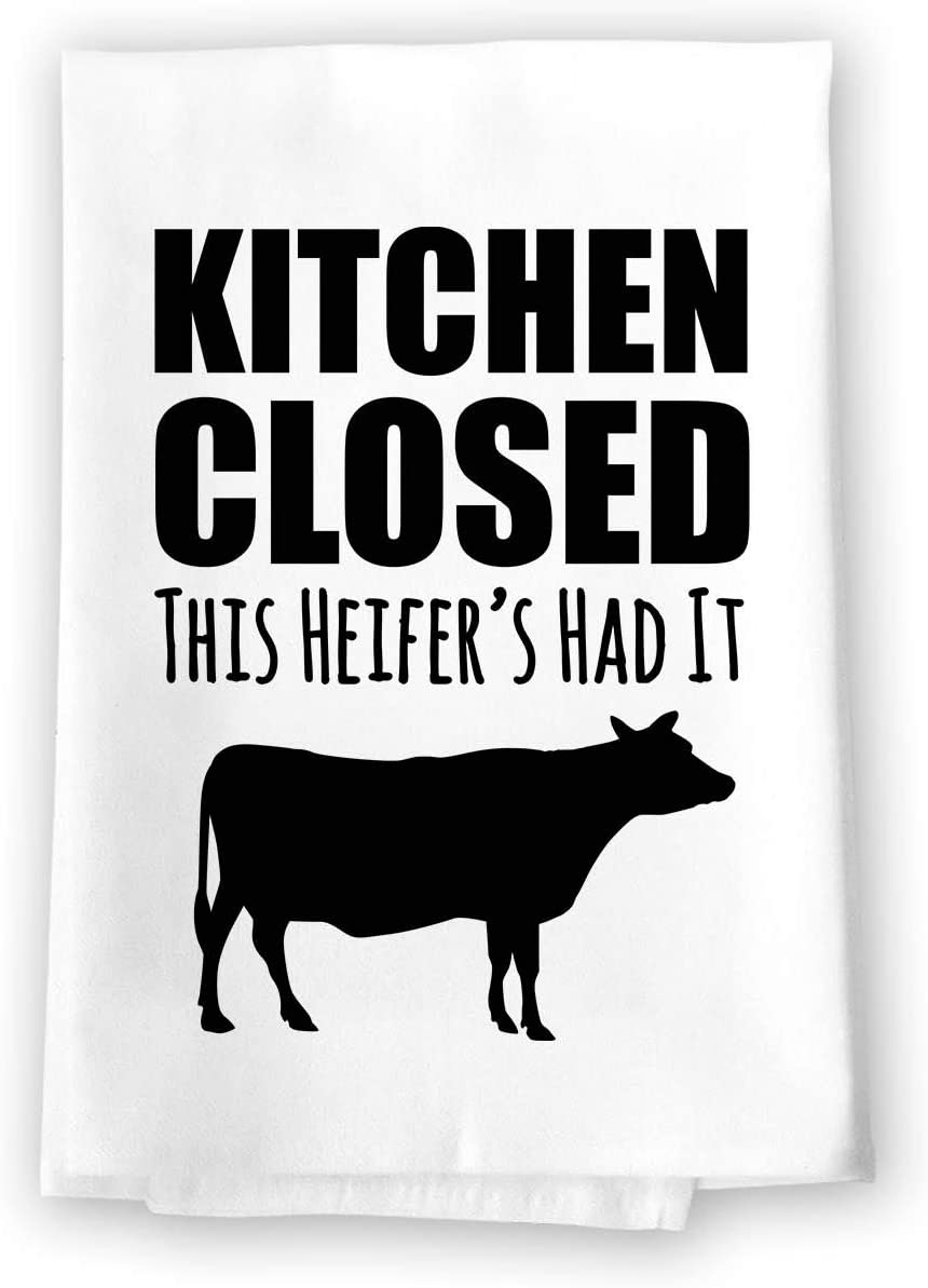 Honey Dew Gifts Funny Inappropriate Kitchen Towels, Kitchen Closed This Heifer's had it Flour Sack Towel, 27 inch by 27 inch, 100% Cotton, Highly Absorbent, Multi-Purpose Towel